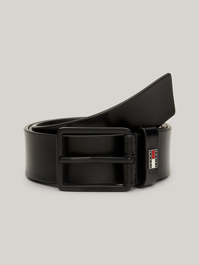 black leather badge belt for men tommy jeans