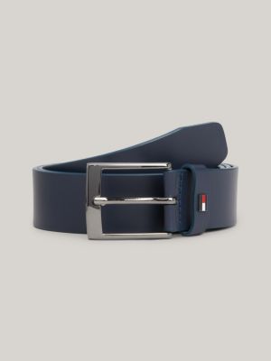 Adan Enamel Flag Smooth Leather Belt, Blue