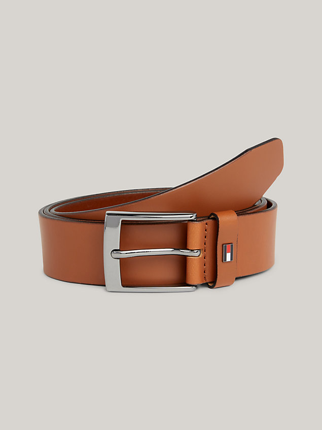 brown adan enamel flag smooth leather belt for men tommy hilfiger