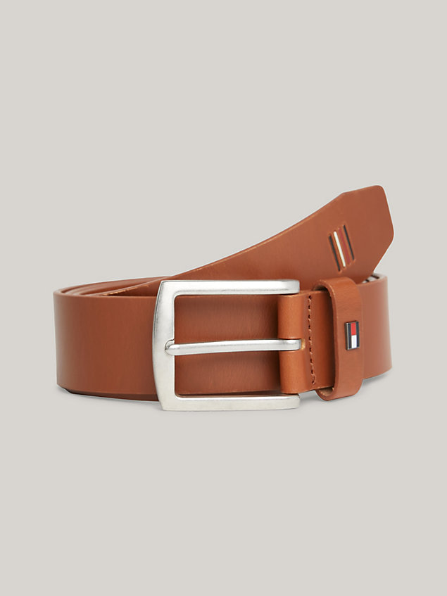 brown denton smooth leather belt for men tommy hilfiger