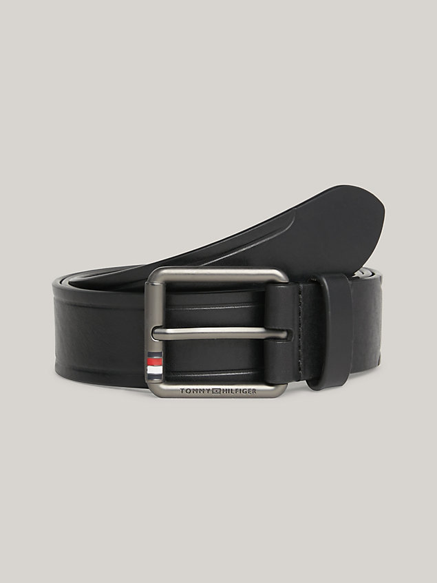 black casual leather signature buckle belt for men tommy hilfiger