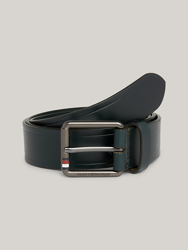 green casual leather signature buckle belt for men tommy hilfiger