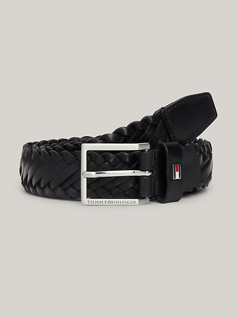 black leather braided belt for men tommy hilfiger