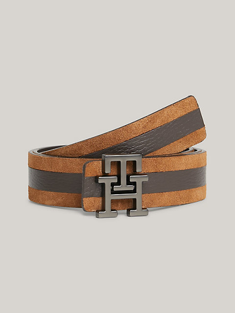 brown th monogram plaque elevated leather belt for men tommy hilfiger