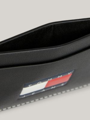 black heritage leather credit card holder for men tommy jeans