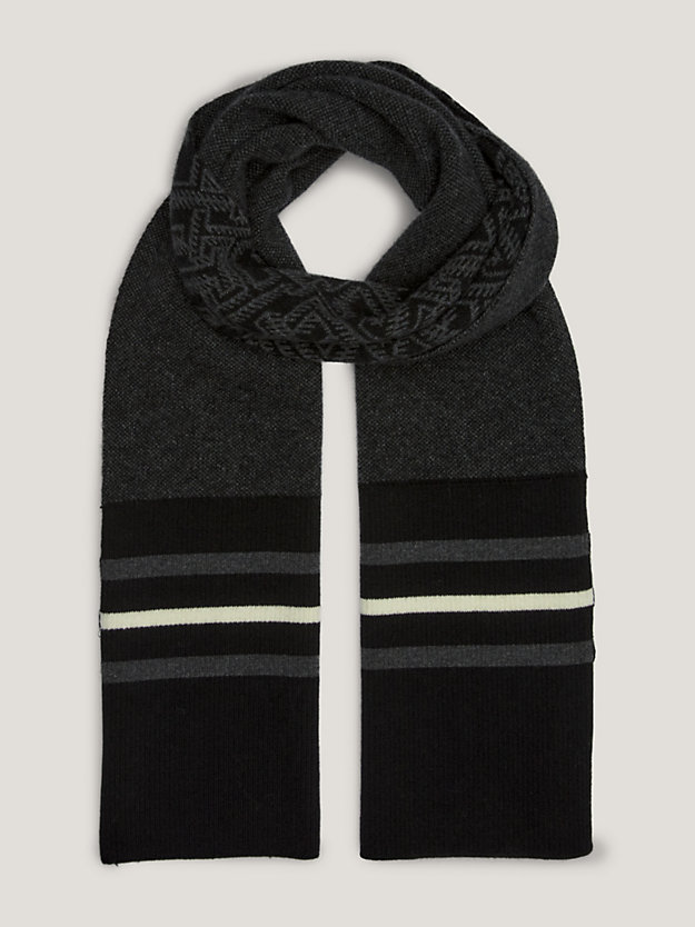 zwart th monogram sjaal met strepen voor heren - tommy hilfiger