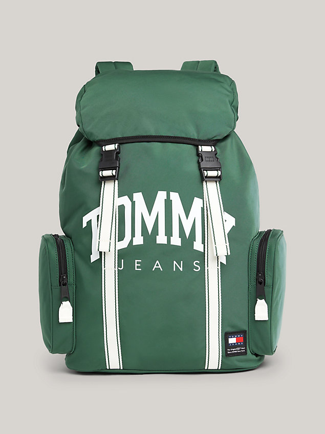 mochila prep con solapa y logo green de hombres tommy jeans