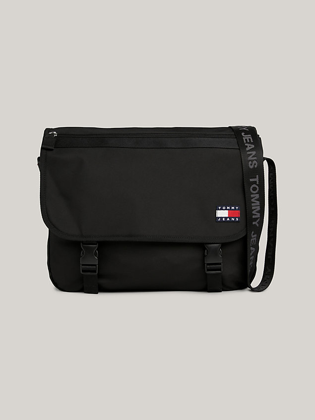 black essential logo strap messenger bag for men tommy jeans