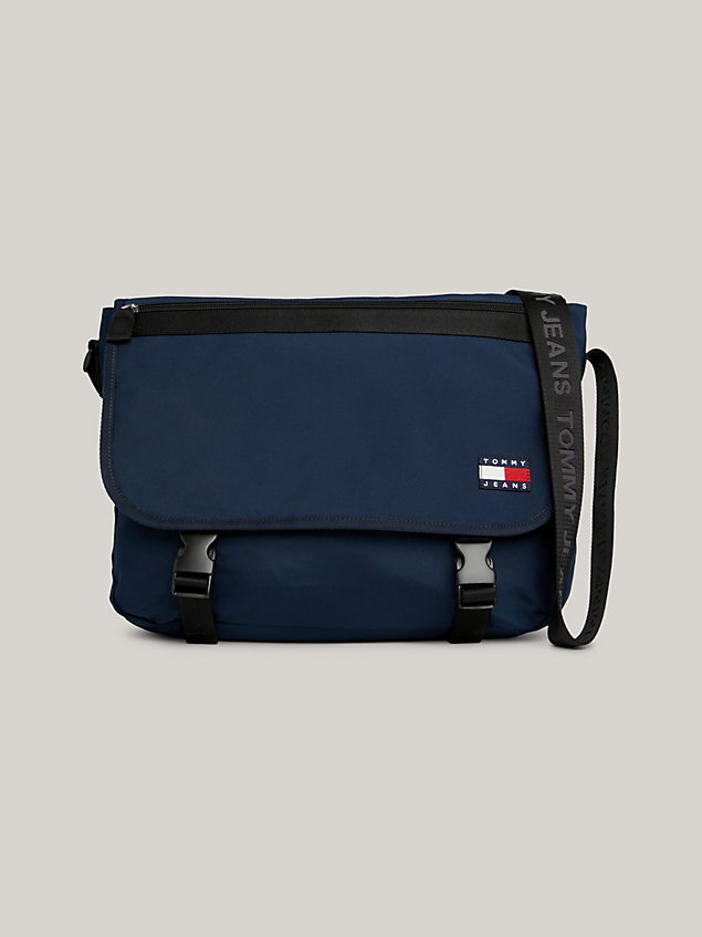 blue essential logo strap messenger bag for men tommy jeans