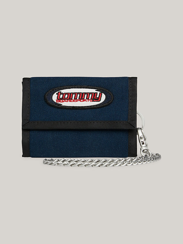 blue heritage hanging chain trifold wallet for men tommy jeans