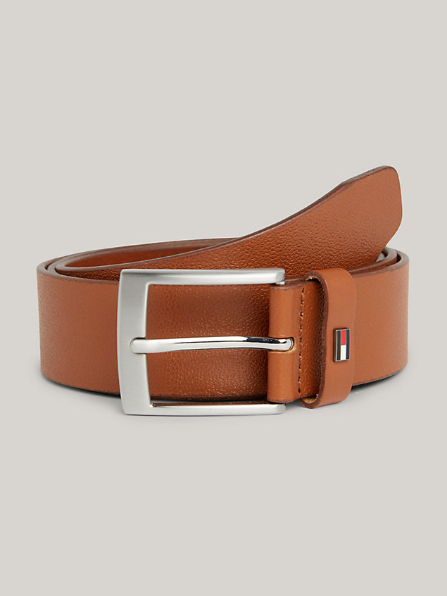 brown adan pebble grain leather belt for men tommy hilfiger