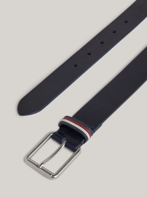 Adan Enamel Flag Smooth Leather Belt, Blue