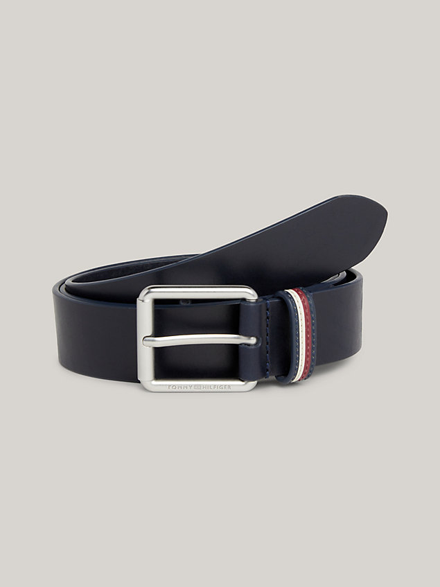 blue casual leather square buckle belt for men tommy hilfiger
