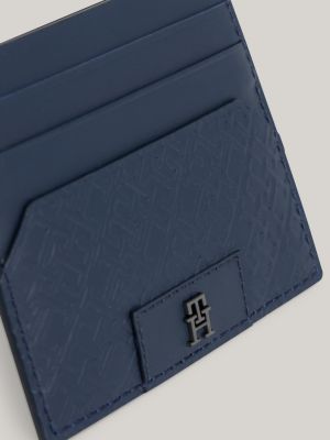 TH Monogram Leather Credit Card Holder | Blue | Tommy Hilfiger
