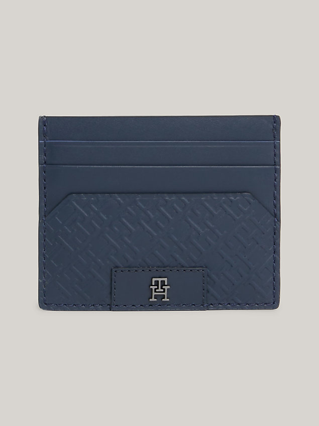 blue th monogram leather credit card holder for men tommy hilfiger