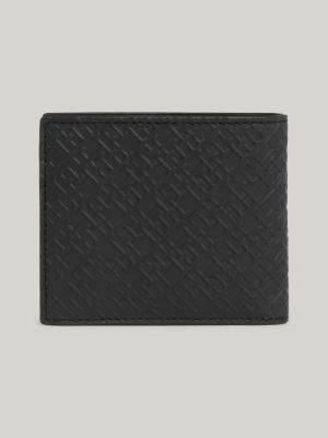 black th monogram leather karten- und münzbrieftasche für herren - tommy hilfiger