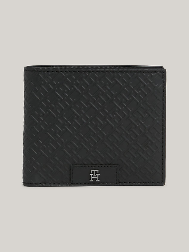 black th monogram leather credit card and coin wallet for men tommy hilfiger