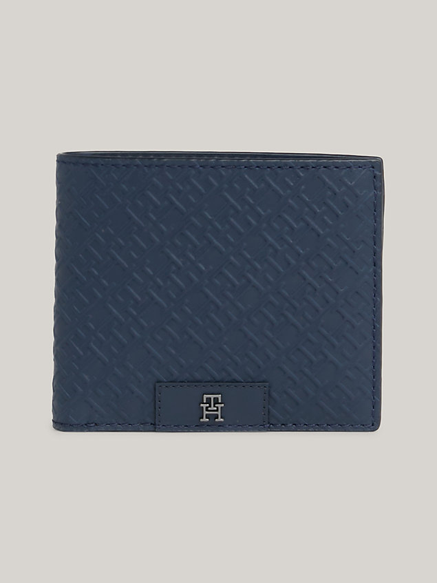 blue th monogram leather credit card and coin wallet for men tommy hilfiger