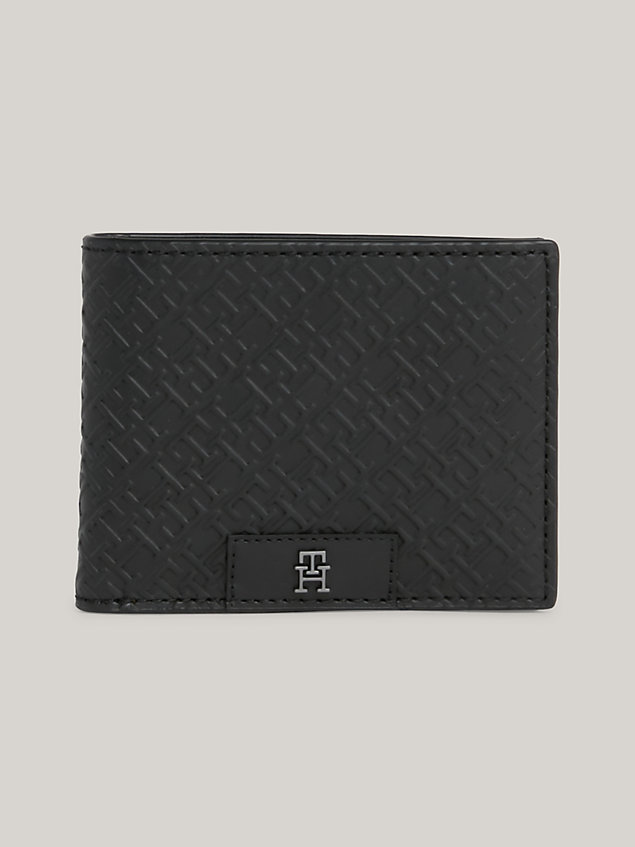 black th monogram small leather credit card wallet for men tommy hilfiger