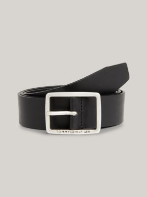 Logo Square Buckle Leather Belt | Black | Tommy Hilfiger