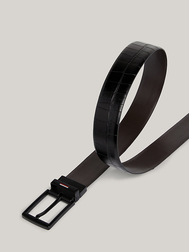 black th business reversible croco-print leather belt for men tommy hilfiger