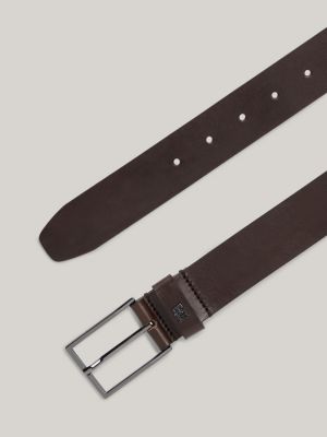 brown th monogram ledergürtel mit eckiger schnalle für herren - tommy hilfiger