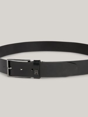 Leather TH Monogram Square Buckle Belt, Black