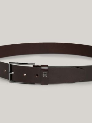 TH Monogram Plaque Leather Belt Brown Tommy Hilfiger