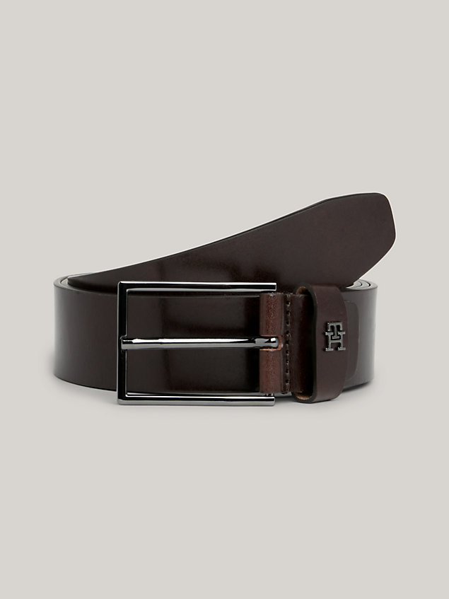 brown th monogram plaque leather belt for men tommy hilfiger