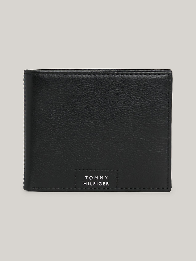 black premium kleine creditcardportemonnee van leer voor heren - tommy hilfiger
