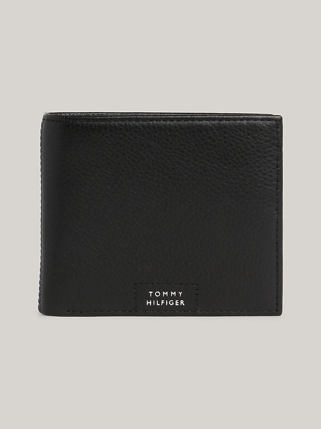 black premium leather bifold flap wallet for men tommy hilfiger