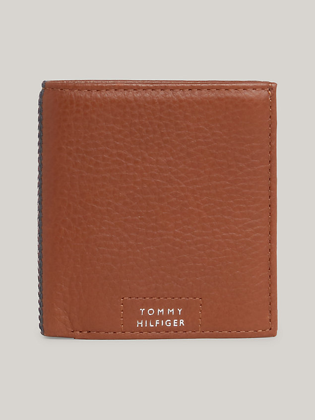 brown premium leather trifold wallet for men tommy hilfiger