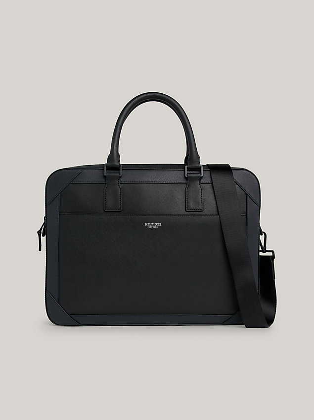black leather slim small laptop bag for men tommy hilfiger