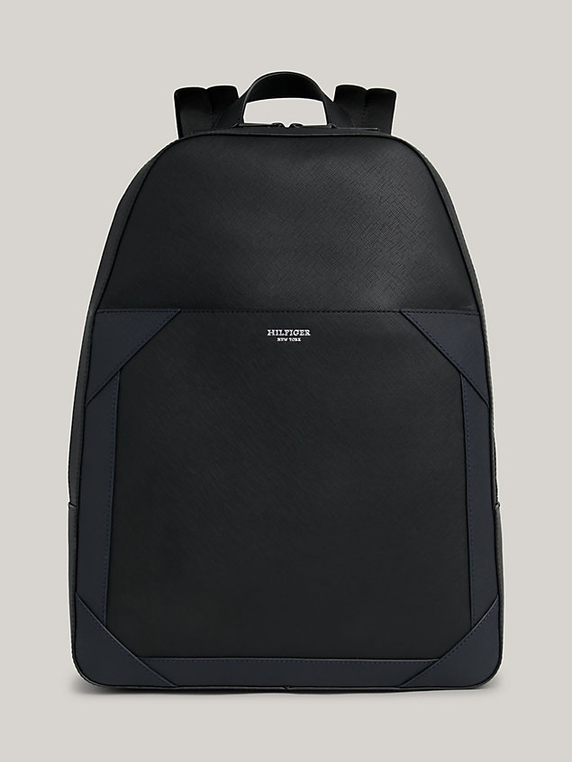 black textured leather backpack for men tommy hilfiger
