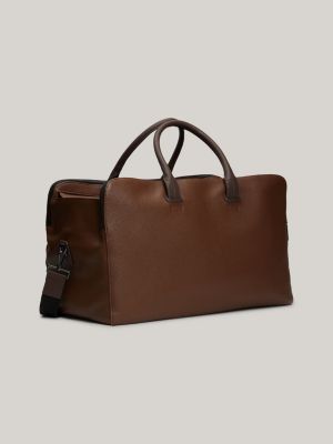brown premium leather dufflebag für herren - tommy hilfiger