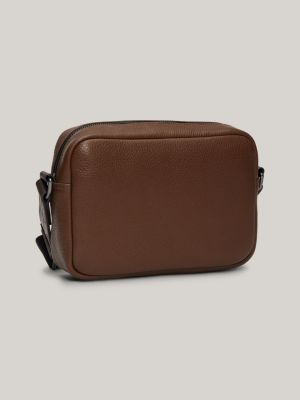 brown premium leather kameratasche für herren - tommy hilfiger