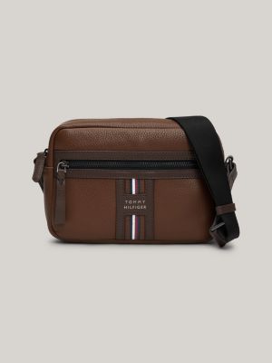 brown premium leather kameratasche für herren - tommy hilfiger