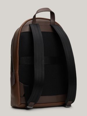 brown premium leather rucksack mit branding-details für herren - tommy hilfiger