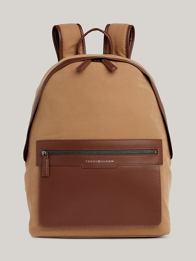 brown classics leather trim dome backpack for men tommy hilfiger