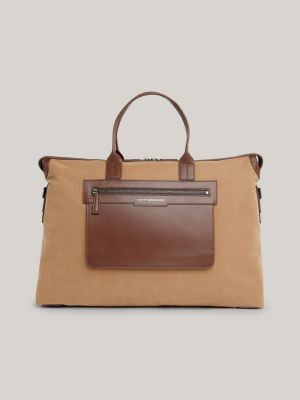 sac duffle classics en toile à bordure en cuir brown pour hommes tommy hilfiger