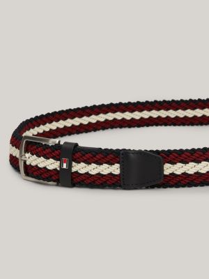 Denton Stripe Braided Belt, Red