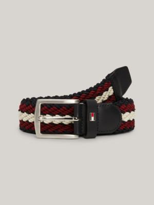 Denton Stripe Braided Belt, Red