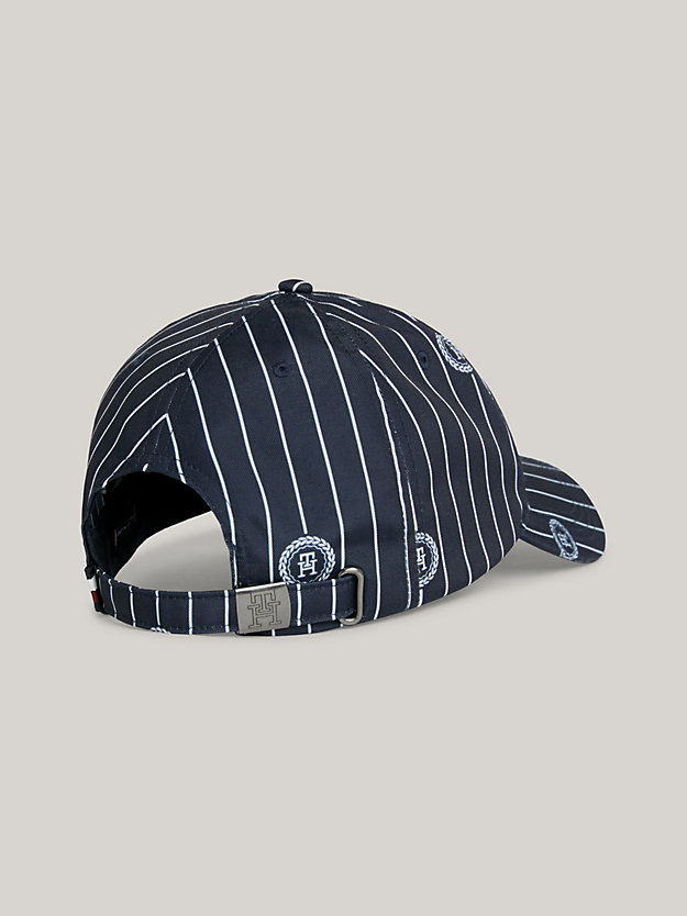 blue th monogram elevated varsity stripe baseball cap for men tommy hilfiger