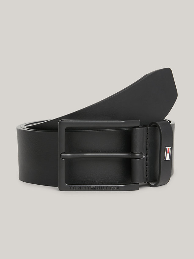 black leather matte square buckle belt for men tommy hilfiger