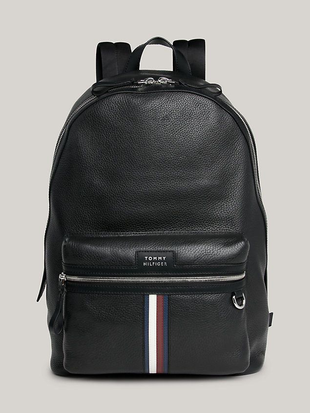 black premium leather rucksack für herren - tommy hilfiger
