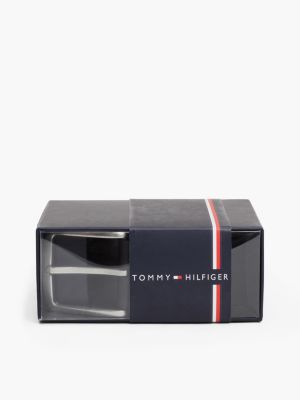 cintura in pelle con bandierina smaltata black da uomini tommy hilfiger