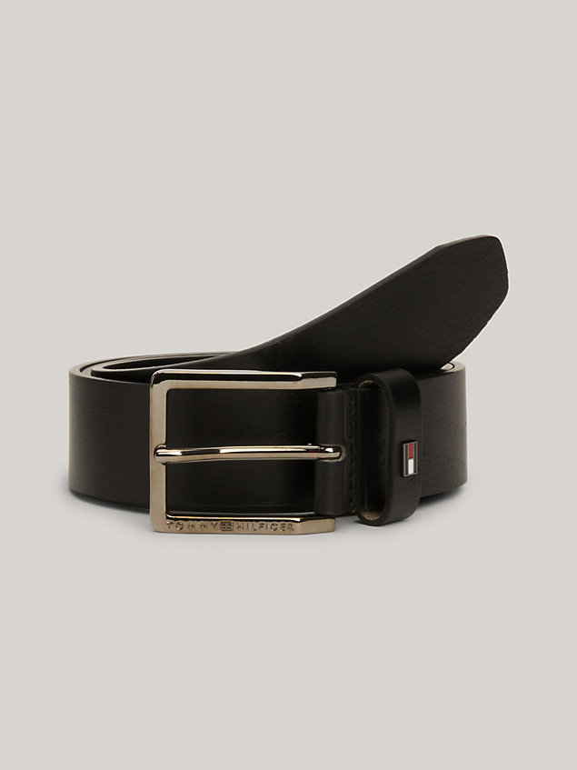 cinturón de piel con logo en relieve black de hombres tommy hilfiger
