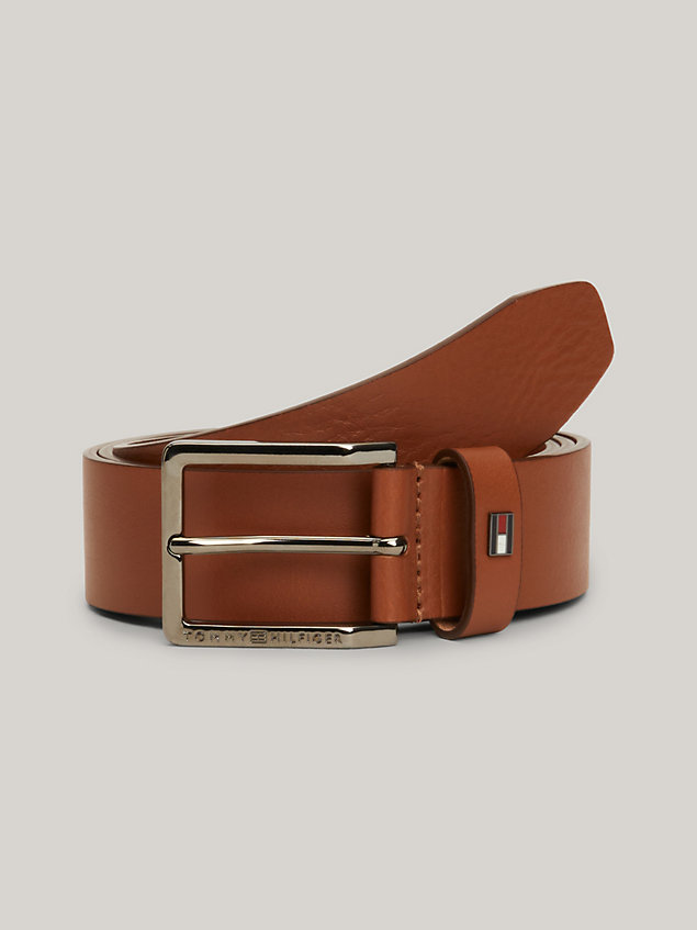 brown logo embossed leather belt for men tommy hilfiger