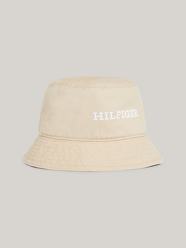 beige hilfiger monotype embroidery bucket hat for men tommy hilfiger