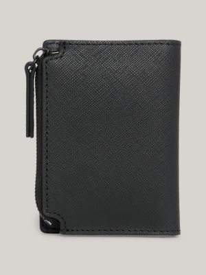 Bifold-Brieftasche aus Leder mit Reißverschluss | Schwarz | Tommy 